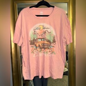 Ford Pink Short Sleeve Tee with Vintage Truck and Mountain Scene